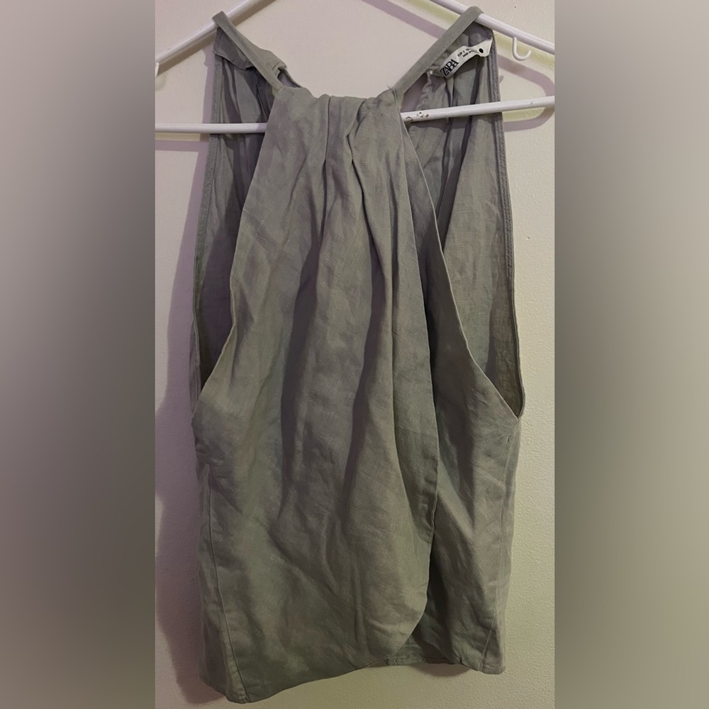 Zara Light Sage Green Twist-Back Sleeveless Top